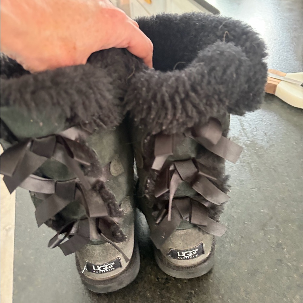 UGG Kids Black Suede Shearling Boots